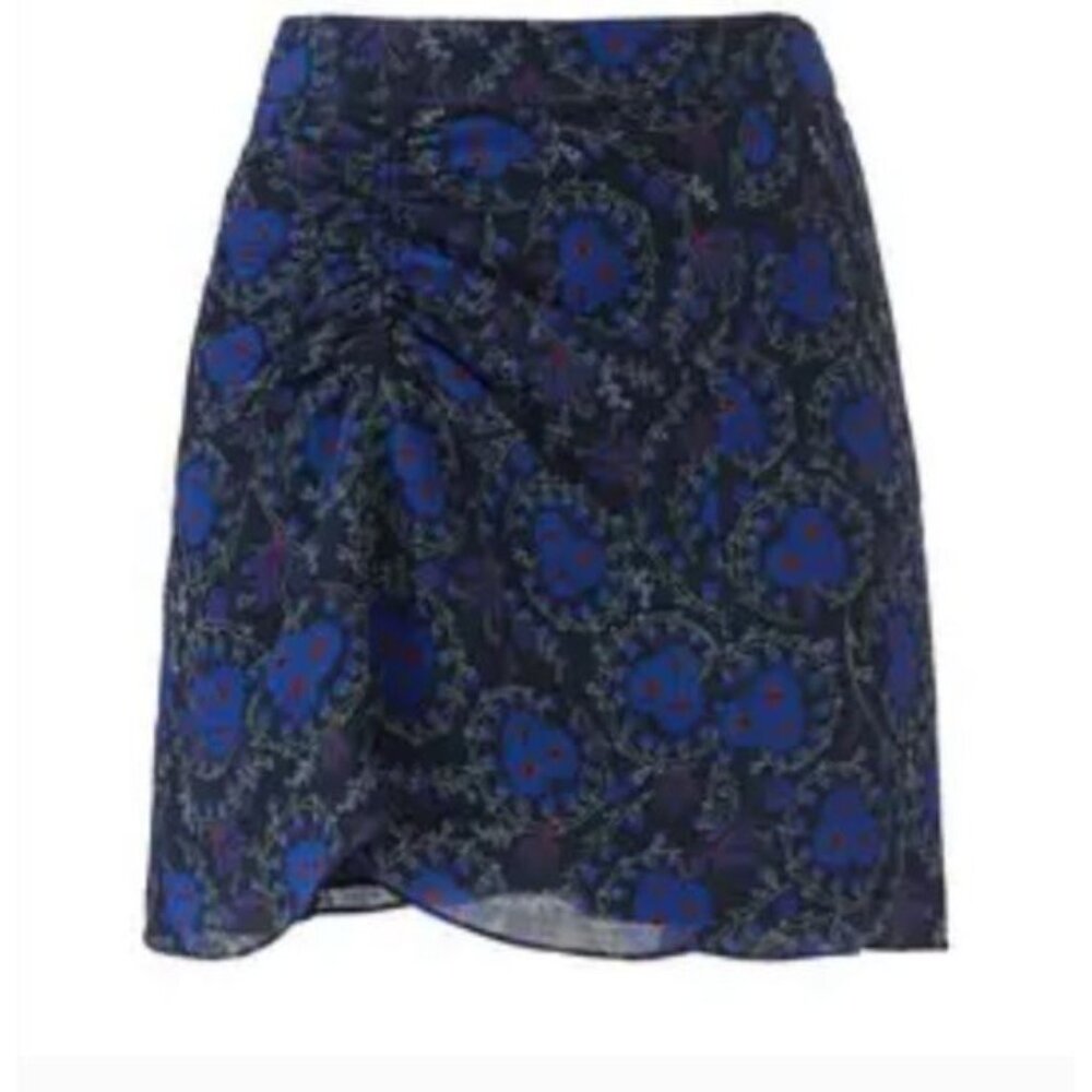 Derek Lam 10 Crosby Silk Navy&Blue Floral Short Skirt Size 4 Ruche Detailing